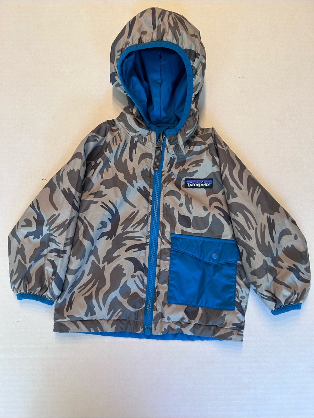 Patagonia Baby Reversible Puff-Ball Jacket Blue Gray Camoflage Boys Size 3